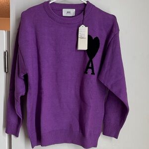 Vibrant Purple Sweater with Black Heart Accent
